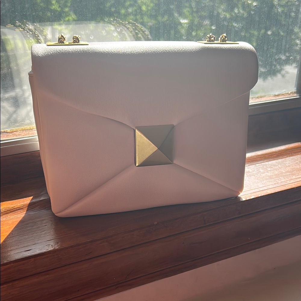 Valentino like White Shoulder Bag with Gold Hardware